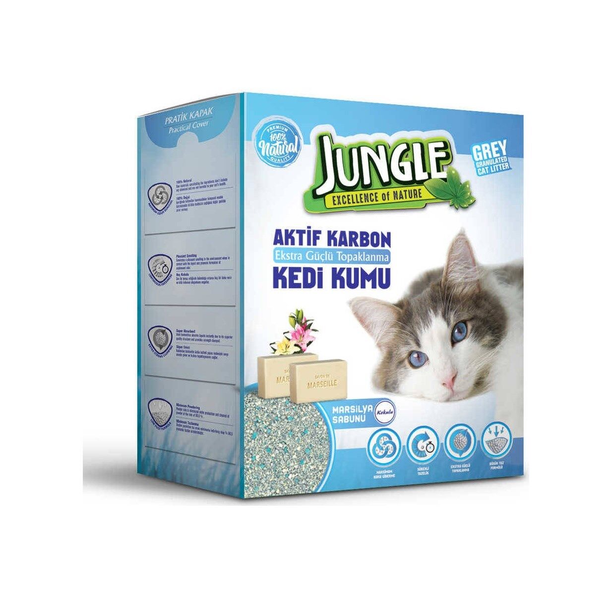 Jungle Aktif Karbon Grey Marsilya Sabunu Kokulu Kedi Kumu 3 x 6 Lt