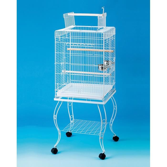 Düz Üstü Açılır Sehpalı Papağan Kafesi Beyaz 51x51x129 cm
