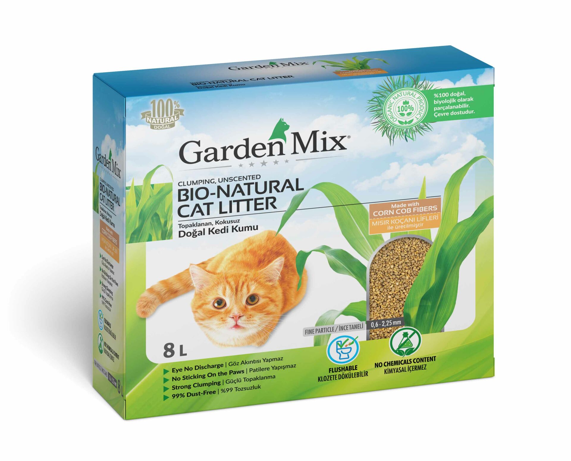 Gardenmix Topaklanan Mısır Lifli Kedi Kumu 8 lt