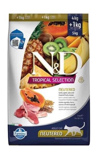 N&D Tropical Düşük Tahıllı Kuzulu Tropikal Meyveli Kısırlaştırılmış Yetişkin Kedi Maması 4+1 Kg