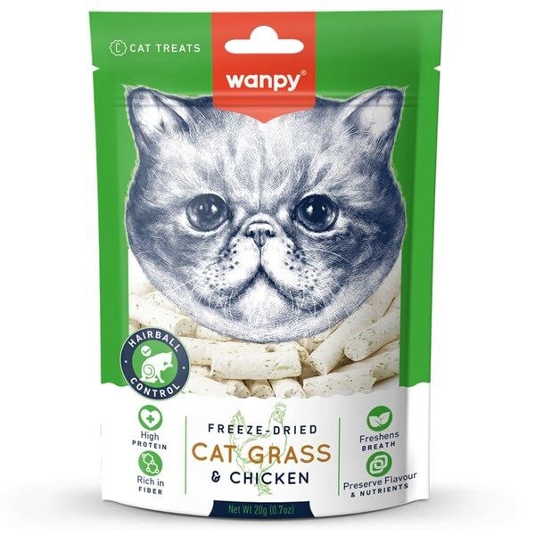 Wanpy Dondurularak Kurutulmuş Kedi Çimi ve Tavuklu Ödül 20 Gr