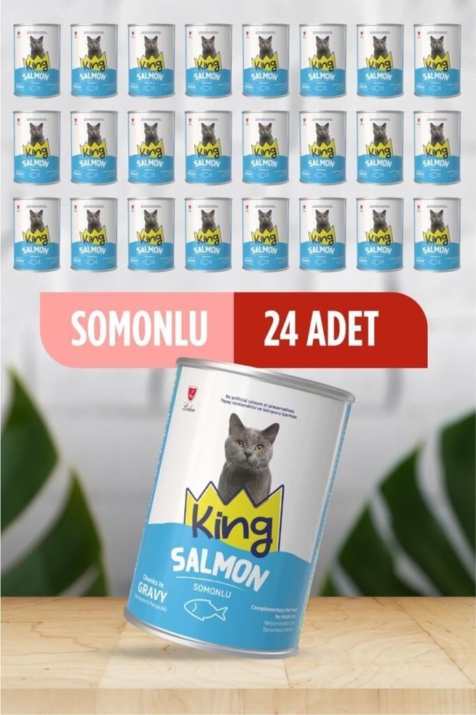 King Sos İçerisinde Et Parçacıklı Somonlu Kedi Konservesi 400 Gr x 24 Adet