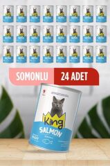 King Sos İçerisinde Et Parçacıklı Somonlu Kedi Konservesi 400 Gr x 24 Adet