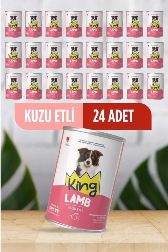 King Sos İçerisinde Et Parçacıklı Kuzu Etli Köpek Konservesi 400 Gr x 24 Adet
