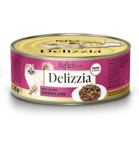 Reflex Plus Delizzia Sos İçinde Tavuklu ve Ciğerli Parça Etli Yetişkin Kedi Konservesi 85 Gr