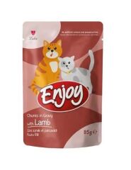 Enjoy Pouch Sos İçinde Et Parçacıklı Kuzu Etli Yetişkin Kedi Maması 85 Gr