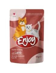 Enjoy Pouch Sos İçinde Et Parçacıklı Kuzu Etli Yetişkin Kedi Maması 85 Gr x 22 Adet