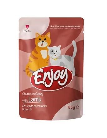 Enjoy Pouch Sos İçinde Et Parçacıklı Kuzu Etli Yetişkin Kedi Maması 85 Gr x 44 Adet