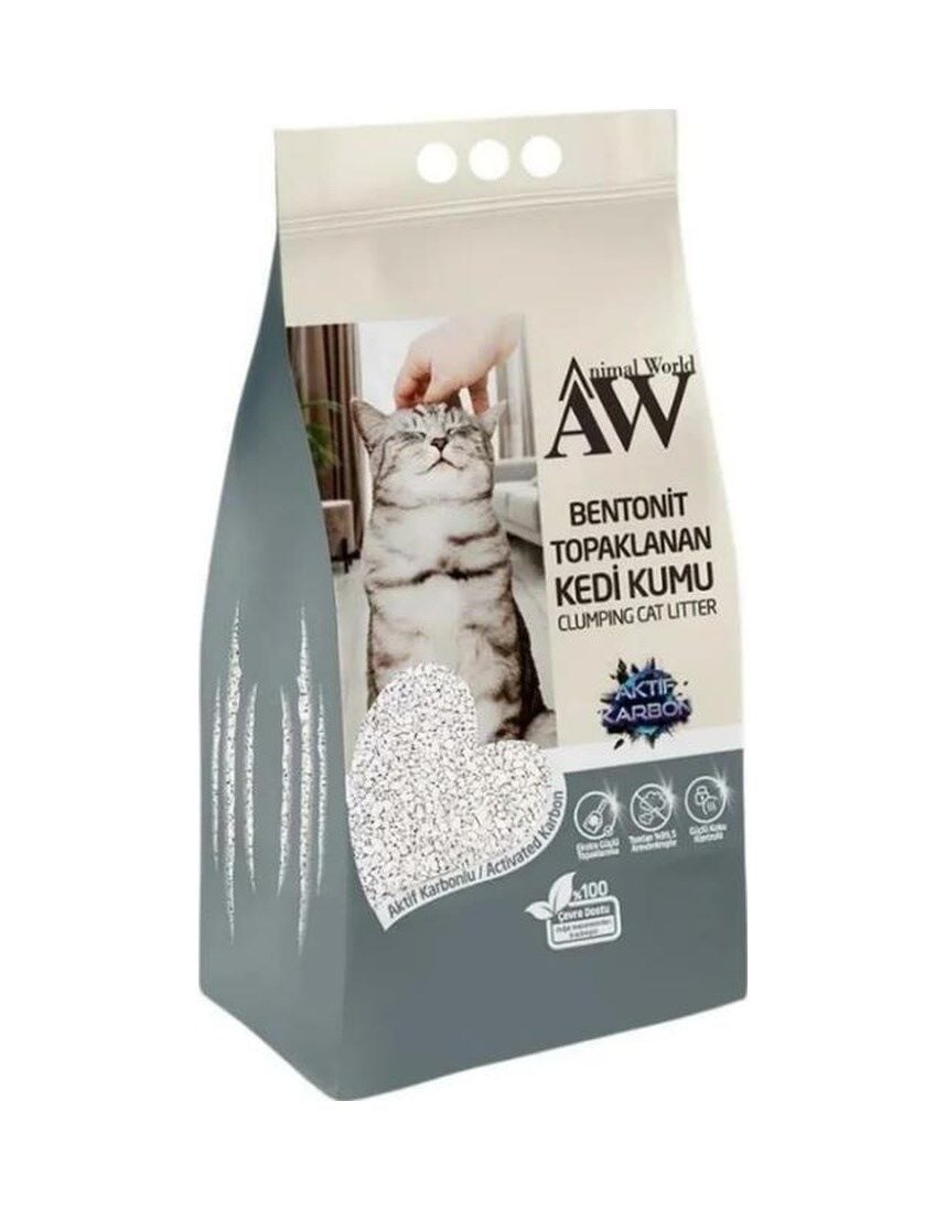 Animal World Aktif Karbonlu Topaklanan Bentonit Kedi Kumu 10 Lt