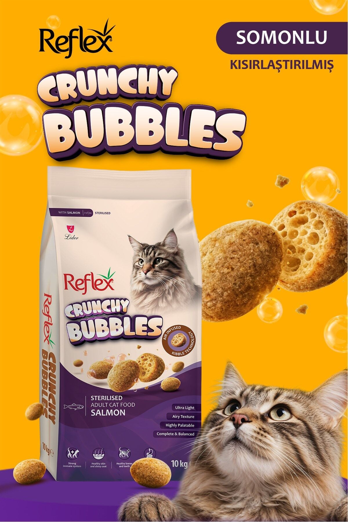 Reflex Crunchy Bubbles Kısırlaştırılmış Somonlu Yetişkin Kedi Maması 10 kg