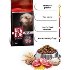 New Dog Kuzu Etli Pirinçli Yetişkin Köpek Maması 15 Kg