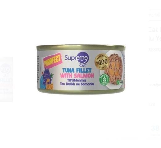 Supreme Cat Purrfect Tiftiklenmiş Ton Balıklı ve Somonlu Yetişkin Kedi Konservesi 70 Gr x 12 Adet