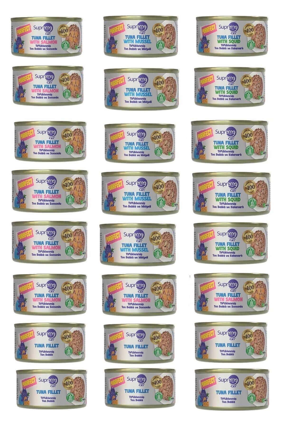 Supreme Karışık Tiftiklenmiş Ton Balıklı Yetişkin Konserve Kedi Maması 70gr x 24 Adet