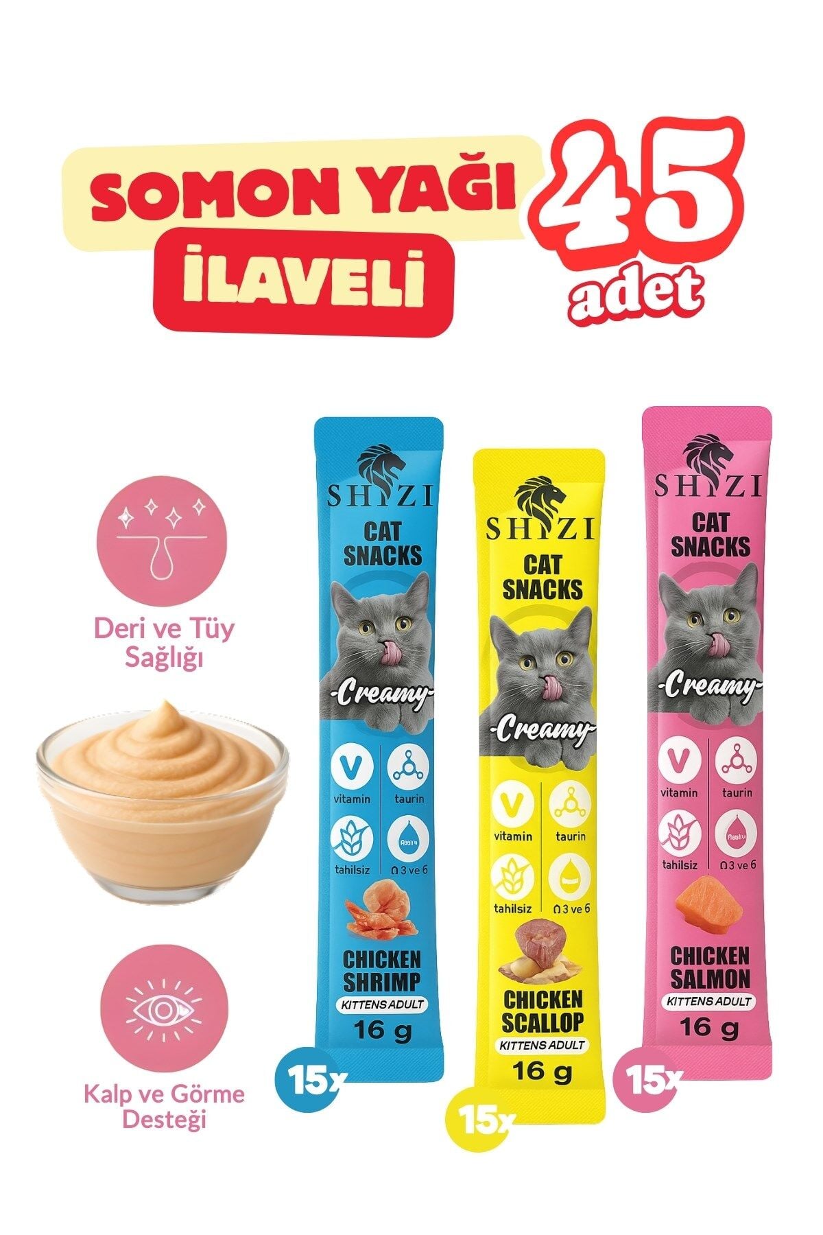 Shizi Krema Kedi Ödül Maması 16gr (45 Adet) (3 Lezzetli)