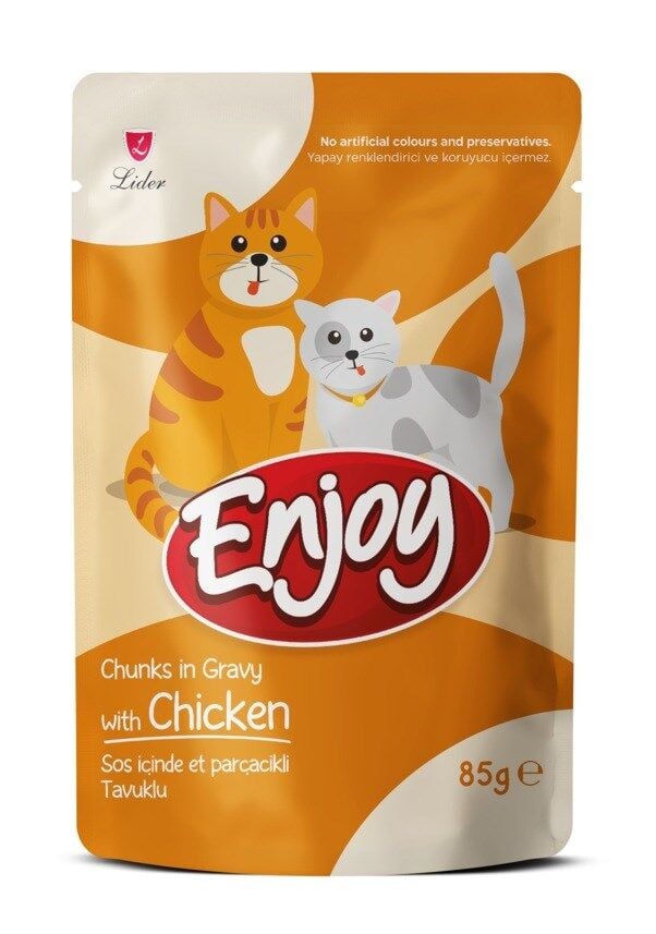 Enjoy Pouch Sos İçinde Tavuklu Yetişkin Kedi Maması 85 Gr x 44 Adet