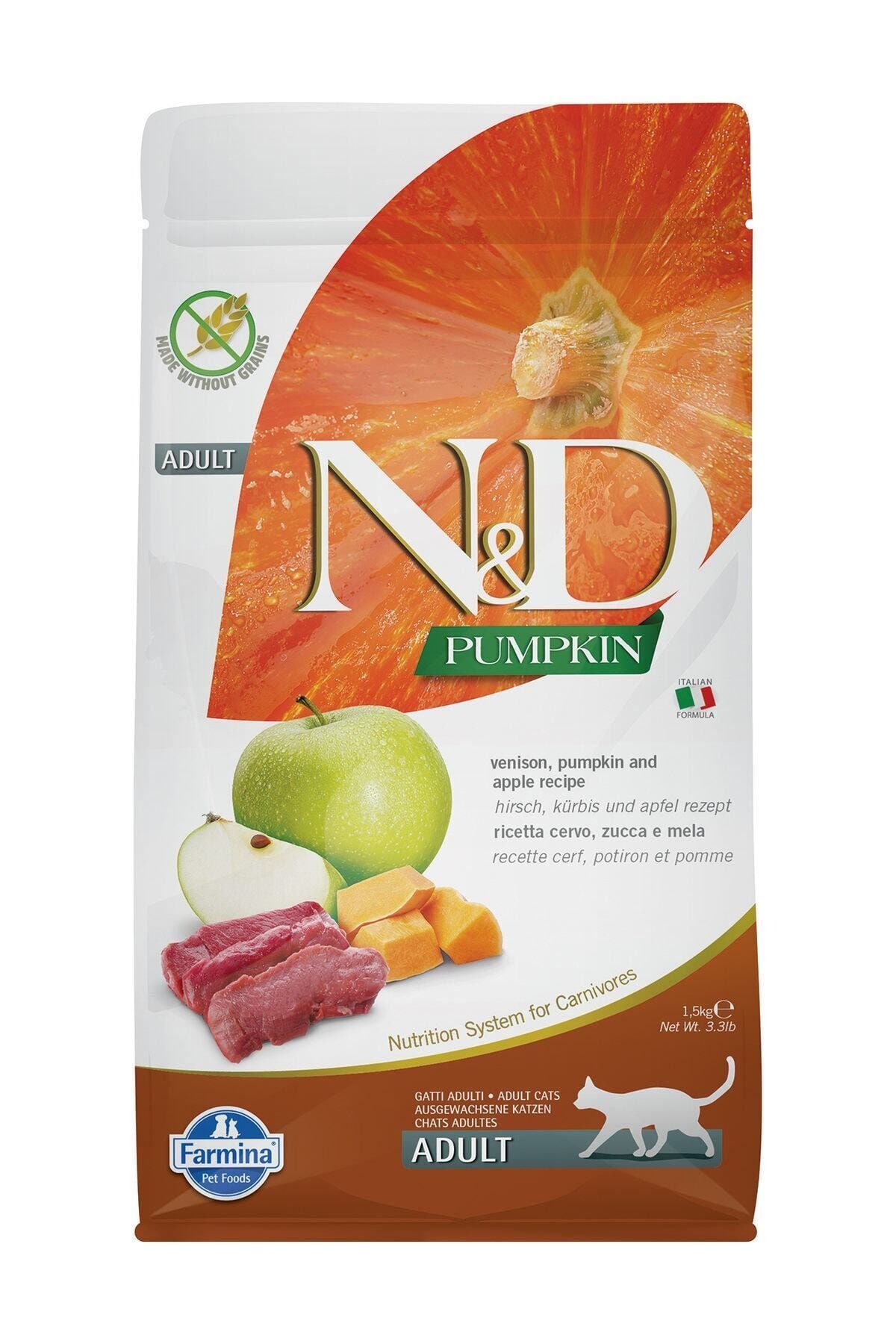 N&D Pumpkin Tahılsız Geyik Etli Balkabaklı Ve Elmalı Yetişkin Kedi Maması 1.5 kg