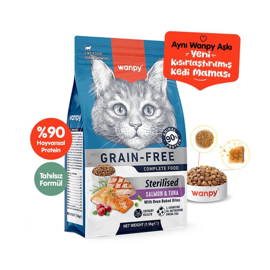Wanpy Tahılsız Somon&Tuna Kısırlaştırılmış Kedi Maması 1,5 kg