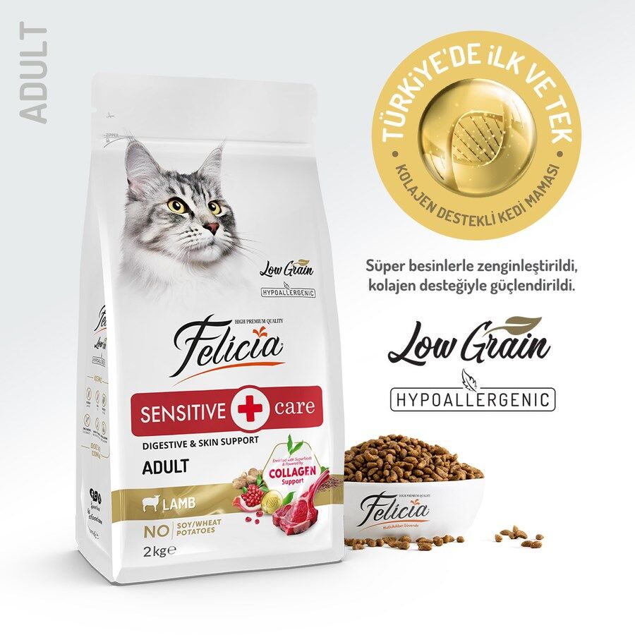 Felicia Yetişkin Kuzu Etli Az Tahıllı HypoAllergenic Kedi Maması 2 Kg