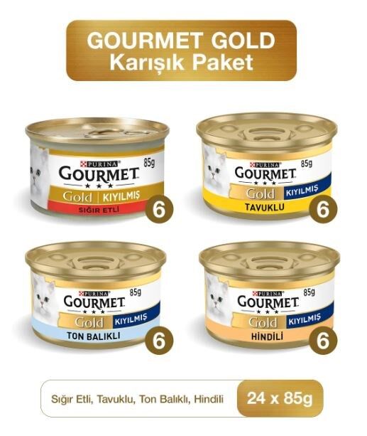 Gourmet Karışık Kıyılmış Konserve Yetişkin Kedi Yaş Maması 24 X 85 Gr