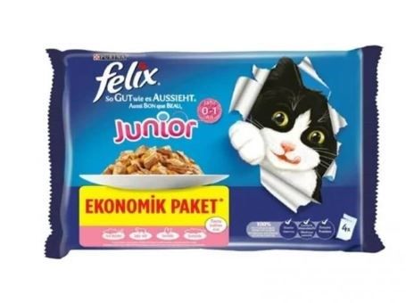 Purina Felix Tavuklu & Sığır Etli Pouch Yavru Kedi Yaş Maması Ekonomik Paket 4 x 85 Gr x 12 Adet